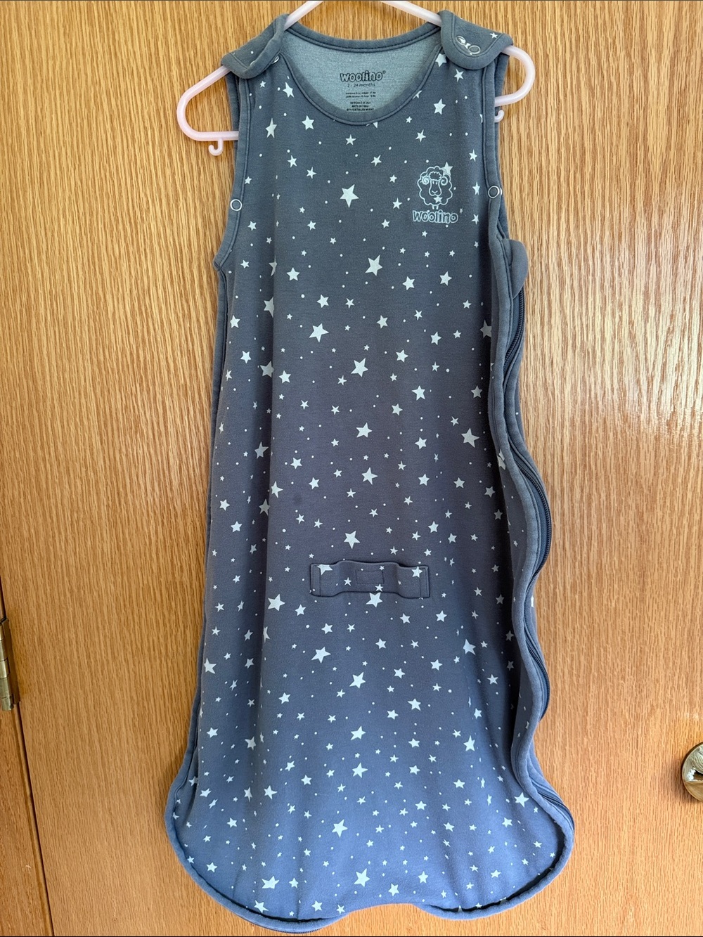 Woolino 4-Season Merino Wool Sleep Sack 2-24M Stars Print white/gray